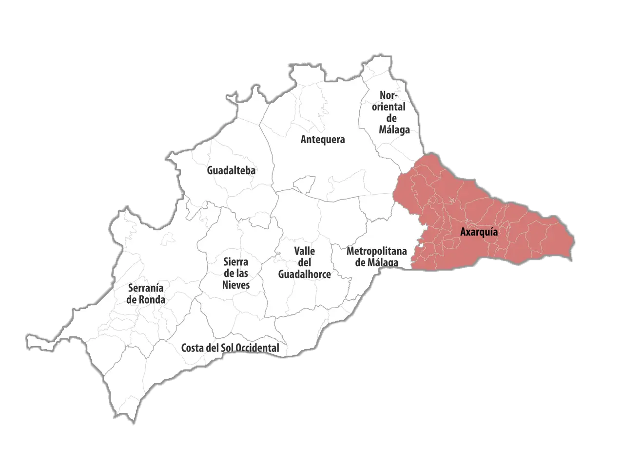 Mapa de la provincia de Málaga, Axarquía